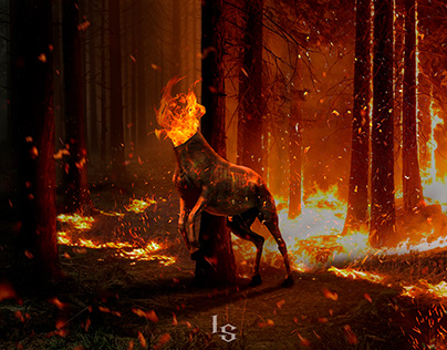 Ilustração de uma Mula Sem Cabeça, um cavalo negro com fogo no lugar da cabeça, correndo pela noite.